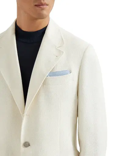 Brunello Cucinelli Men's Silk Pocket Square with Medallion Design - Azure | Thumbnail 2 Brunello Cucinelli Men's Silk Pocket Square with Medallion Design - Azure | Thumbnail 2