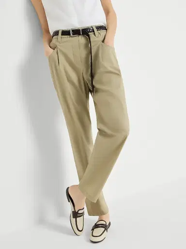 Brunello Cucinelli Women's Lightweight Poplin Five Pocket Track Trousers with Monili - Khaki | Thumbnail 5 Brunello Cucinelli Women's Lightweight Poplin Five Pocket Track Trousers with Monili - Khaki | Thumbnail 5