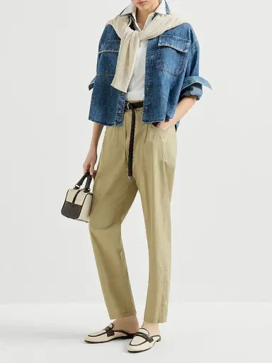 Brunello Cucinelli Women's Lightweight Poplin Five Pocket Track Trousers with Monili - Khaki | Thumbnail 6 Brunello Cucinelli Women's Lightweight Poplin Five Pocket Track Trousers with Monili - Khaki | Thumbnail 6