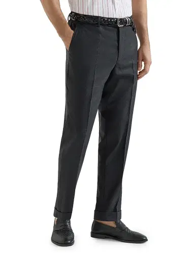 Brunello Cucinelli Men's Virgin Wool Houndstooth Trousers - Anthracite | Thumbnail 2 Brunello Cucinelli Men's Virgin Wool Houndstooth Trousers - Anthracite | Thumbnail 2