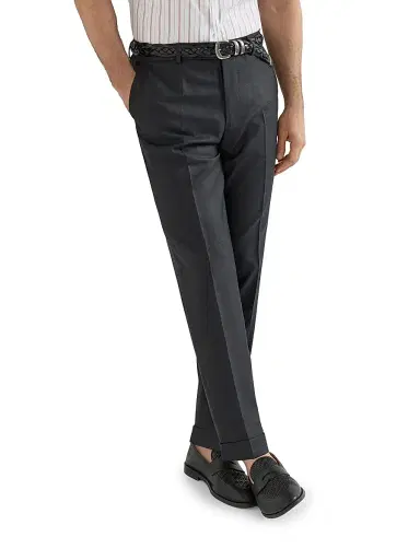 Brunello Cucinelli Men's Virgin Wool Houndstooth Trousers - Anthracite | Thumbnail 3 Brunello Cucinelli Men's Virgin Wool Houndstooth Trousers - Anthracite | Thumbnail 3