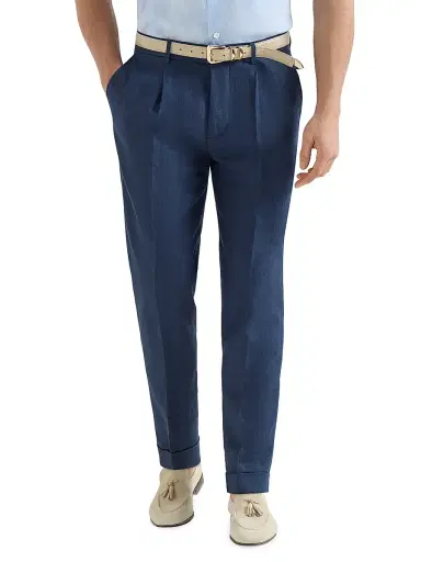 Brunello Cucinelli Men's Délavé Linen Trousers with Pleats | Thumbnail 2 Brunello Cucinelli Men's Délavé Linen Trousers with Pleats | Thumbnail 2