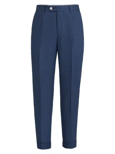 Brunello Cucinelli Men's Délavé Linen Trousers with Pleats | Thumbnail 1 Brunello Cucinelli Men's Délavé Linen Trousers with Pleats | Thumbnail 1