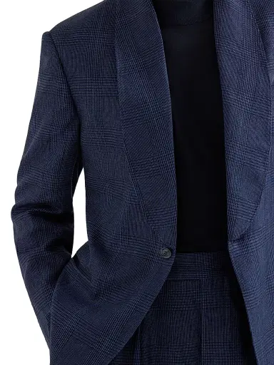 Brunello Cucinelli Men's Prince of Wales Tuxedo with Shawl Lapel Jacket and Trousers with Double Pleats - Navy Blue - Size 38 | Thumbnail 4 Brunello Cucinelli Men's Prince of Wales Tuxedo with Shawl Lapel Jacket and Trousers with Double Pleats - Navy Blue - Size 38 | Thumbnail 4