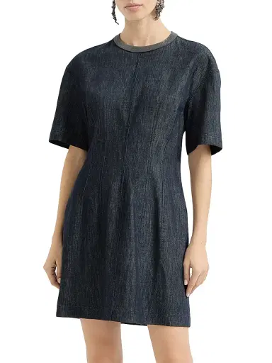 Brunello Cucinelli Women's Cotton Denim Effect Twill T-Shirt Dress with Precious Collar - Denim | Thumbnail 2 Brunello Cucinelli Women's Cotton Denim Effect Twill T-Shirt Dress with Precious Collar - Denim | Thumbnail 2