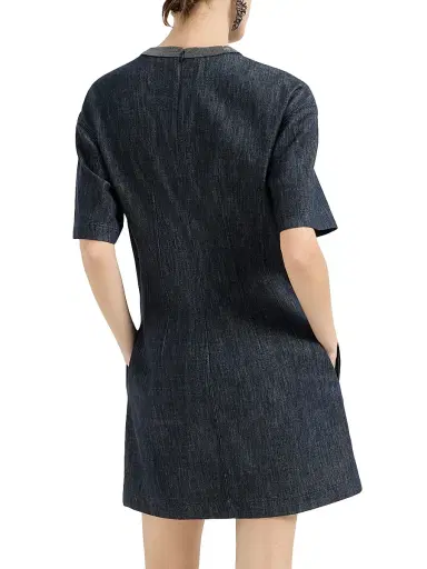 Brunello Cucinelli Women's Cotton Denim Effect Twill T-Shirt Dress with Precious Collar - Denim | Thumbnail 3 Brunello Cucinelli Women's Cotton Denim Effect Twill T-Shirt Dress with Precious Collar - Denim | Thumbnail 3