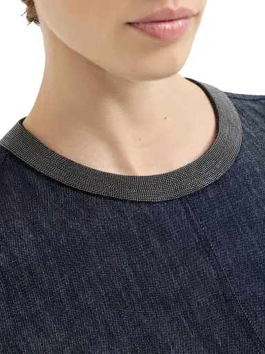 Brunello Cucinelli Women's Cotton Denim Effect Twill T-Shirt Dress with Precious Collar - Denim | Thumbnail 4 Brunello Cucinelli Women's Cotton Denim Effect Twill T-Shirt Dress with Precious Collar - Denim | Thumbnail 4