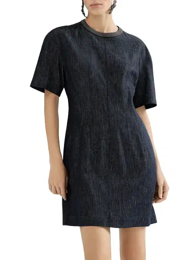 Brunello Cucinelli Women's Cotton Denim Effect Twill T-Shirt Dress with Precious Collar - Denim | Thumbnail 5 Brunello Cucinelli Women's Cotton Denim Effect Twill T-Shirt Dress with Precious Collar - Denim | Thumbnail 5