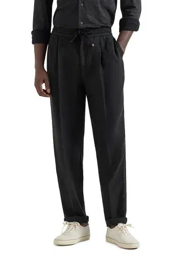Brunello Cucinelli Men's Trousers in Linen Gabardine with Drawstring and Double Pleats | Thumbnail 2 Brunello Cucinelli Men's Trousers in Linen Gabardine with Drawstring and Double Pleats | Thumbnail 2