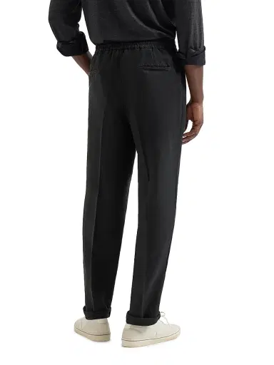 Brunello Cucinelli Men's Trousers in Linen Gabardine with Drawstring and Double Pleats | Thumbnail 3 Brunello Cucinelli Men's Trousers in Linen Gabardine with Drawstring and Double Pleats | Thumbnail 3