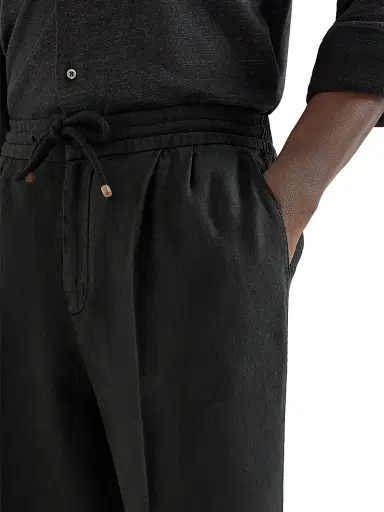 Brunello Cucinelli Men's Trousers in Linen Gabardine with Drawstring and Double Pleats | Thumbnail 4 Brunello Cucinelli Men's Trousers in Linen Gabardine with Drawstring and Double Pleats | Thumbnail 4