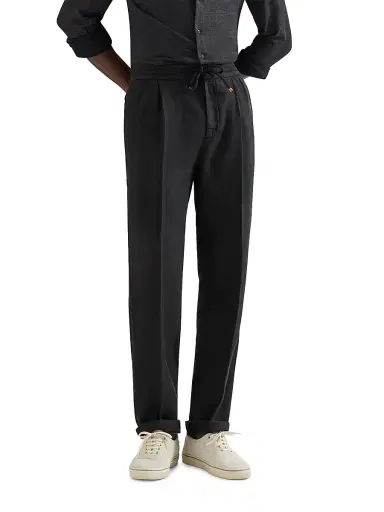 Brunello Cucinelli Men's Trousers in Linen Gabardine with Drawstring and Double Pleats | Thumbnail 5 Brunello Cucinelli Men's Trousers in Linen Gabardine with Drawstring and Double Pleats | Thumbnail 5