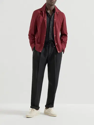 Brunello Cucinelli Men's Trousers in Linen Gabardine with Drawstring and Double Pleats | Thumbnail 6 Brunello Cucinelli Men's Trousers in Linen Gabardine with Drawstring and Double Pleats | Thumbnail 6