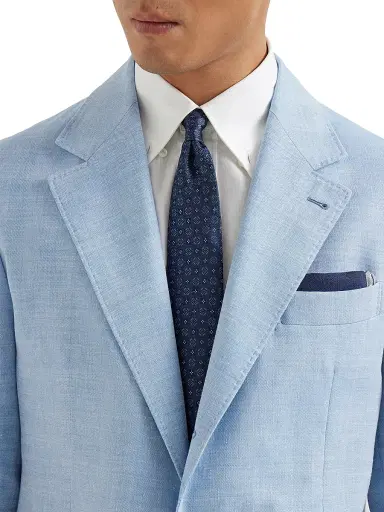 Brunello Cucinelli Men's Geometric Patterned Silk Tie - Blue | Thumbnail 2 Brunello Cucinelli Men's Geometric Patterned Silk Tie - Blue | Thumbnail 2