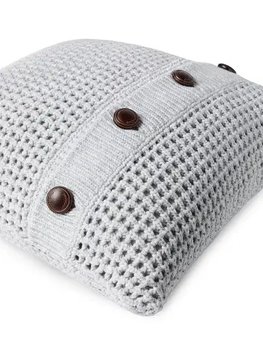 Brunello Cucinelli Cotton Feather Yarn Net Knit Cushion - Light Grey | Thumbnail 3 Brunello Cucinelli Cotton Feather Yarn Net Knit Cushion - Light Grey | Thumbnail 3
