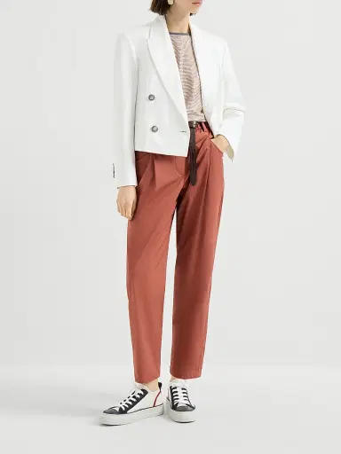 Brunello Cucinelli Women's Lightweight Poplin Five Pocket Track Trousers with Monili - Orange | Thumbnail 6 Brunello Cucinelli Women's Lightweight Poplin Five Pocket Track Trousers with Monili - Orange | Thumbnail 6
