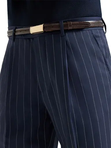 Brunello Cucinelli Men's Super 150s Virgin Wool Wide Chalk Stripe Batavia Trousers with Pleats | Thumbnail 5 Brunello Cucinelli Men's Super 150s Virgin Wool Wide Chalk Stripe Batavia Trousers with Pleats | Thumbnail 5