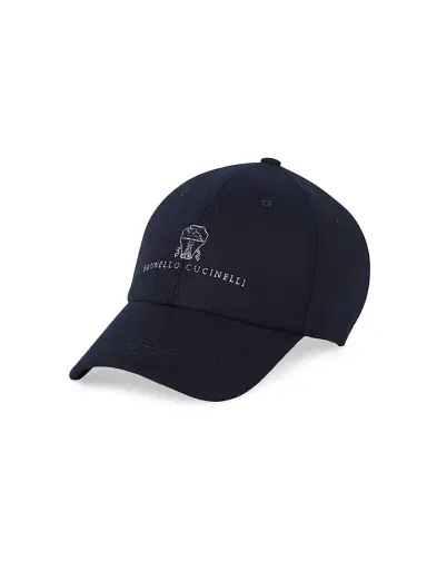 Brunello Cucinelli Men's Virgin Wool Flannel Baseball Cap with Embroidered Logo - Navy Blue | Thumbnail 1 Brunello Cucinelli Men's Virgin Wool Flannel Baseball Cap with Embroidered Logo - Navy Blue | Thumbnail 1
