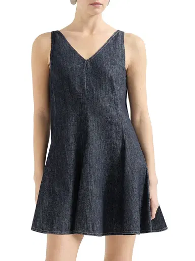 Brunello Cucinelli Women's Cotton Denim Effect Twill Mini Dress - Dark Denim - Size XL | Thumbnail 2 Brunello Cucinelli Women's Cotton Denim Effect Twill Mini Dress - Dark Denim - Size XL | Thumbnail 2