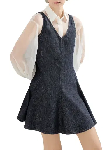 Brunello Cucinelli Women's Cotton Denim Effect Twill Mini Dress - Dark Denim - Size XL | Thumbnail 3 Brunello Cucinelli Women's Cotton Denim Effect Twill Mini Dress - Dark Denim - Size XL | Thumbnail 3