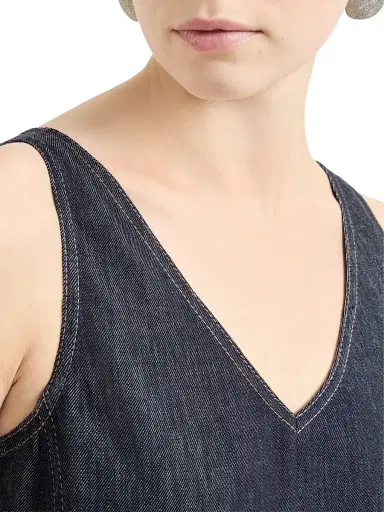 Brunello Cucinelli Women's Cotton Denim Effect Twill Mini Dress - Dark Denim - Size XL | Thumbnail 5 Brunello Cucinelli Women's Cotton Denim Effect Twill Mini Dress - Dark Denim - Size XL | Thumbnail 5