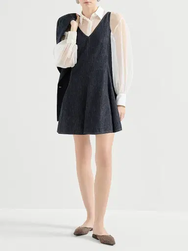 Brunello Cucinelli Women's Cotton Denim Effect Twill Mini Dress - Dark Denim - Size XL | Thumbnail 6 Brunello Cucinelli Women's Cotton Denim Effect Twill Mini Dress - Dark Denim - Size XL | Thumbnail 6