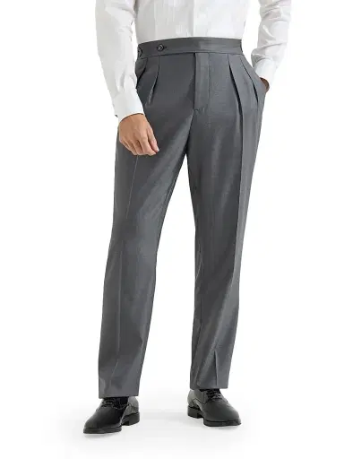 Brunello Cucinelli Men's Lightweight Twill Tuxedo Trousers with Double Pleats | Thumbnail 2 Brunello Cucinelli Men's Lightweight Twill Tuxedo Trousers with Double Pleats | Thumbnail 2