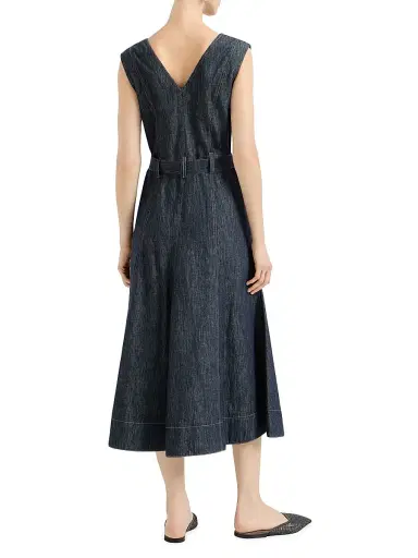 Brunello Cucinelli Women's Cotton Denim Effect Twill Flared Dress with Belt and Monili - Denim - Size XXXL | Thumbnail 3 Brunello Cucinelli Women's Cotton Denim Effect Twill Flared Dress with Belt and Monili - Denim - Size XXXL | Thumbnail 3
