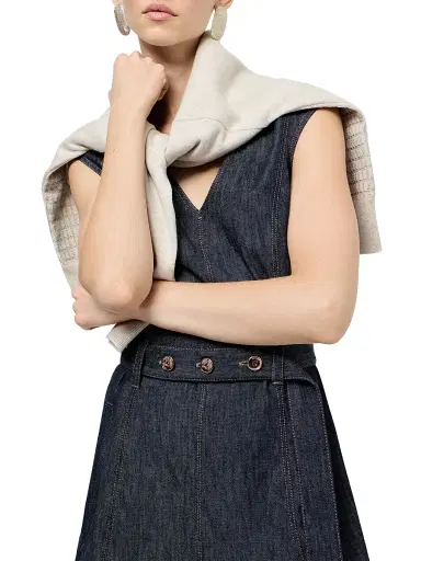 Brunello Cucinelli Women's Cotton Denim Effect Twill Flared Dress with Belt and Monili - Denim - Size XXXL | Thumbnail 4 Brunello Cucinelli Women's Cotton Denim Effect Twill Flared Dress with Belt and Monili - Denim - Size XXXL | Thumbnail 4