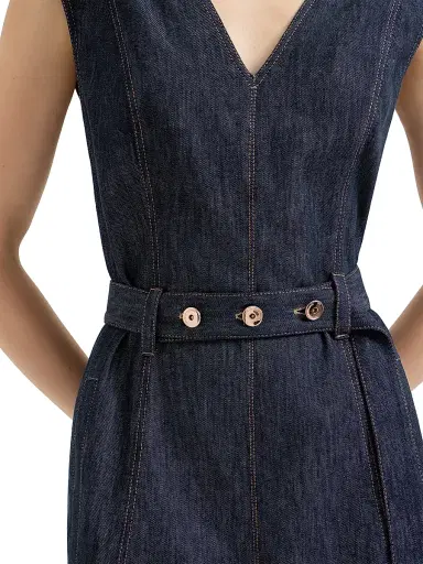 Brunello Cucinelli Women's Cotton Denim Effect Twill Flared Dress with Belt and Monili - Denim - Size XXXL | Thumbnail 5 Brunello Cucinelli Women's Cotton Denim Effect Twill Flared Dress with Belt and Monili - Denim - Size XXXL | Thumbnail 5