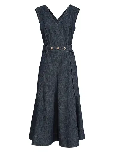 Brunello Cucinelli Women's Cotton Denim Effect Twill Flared Dress with Belt and Monili - Denim - Size XXXL | Thumbnail 1 Brunello Cucinelli Women's Cotton Denim Effect Twill Flared Dress with Belt and Monili - Denim - Size XXXL | Thumbnail 1