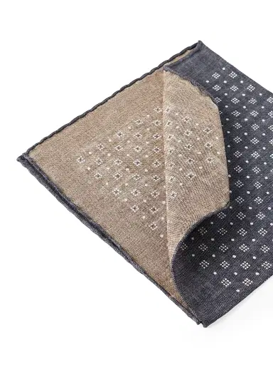 Brunello Cucinelli Men's Silk Patterned Pocket Square - Anthracite | Thumbnail 3 Brunello Cucinelli Men's Silk Patterned Pocket Square - Anthracite | Thumbnail 3