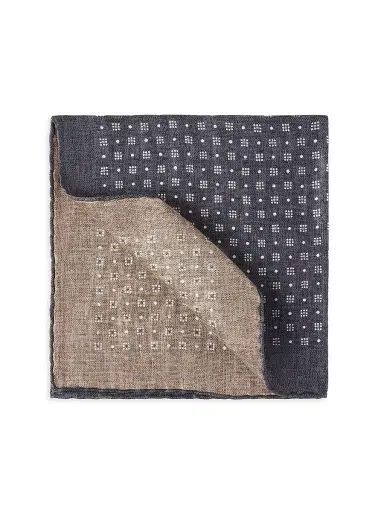 Brunello Cucinelli Men's Silk Patterned Pocket Square - Anthracite | Thumbnail 1 Brunello Cucinelli Men's Silk Patterned Pocket Square - Anthracite | Thumbnail 1