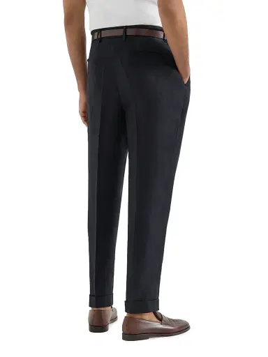 Brunello Cucinelli Men's Garment Dyed Trousers in Linen Gabardine with Pleats | Thumbnail 3 Brunello Cucinelli Men's Garment Dyed Trousers in Linen Gabardine with Pleats | Thumbnail 3