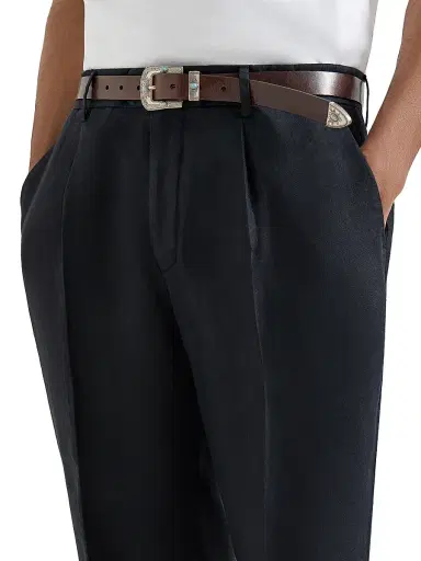 Brunello Cucinelli Men's Garment Dyed Trousers in Linen Gabardine with Pleats | Thumbnail 4 Brunello Cucinelli Men's Garment Dyed Trousers in Linen Gabardine with Pleats | Thumbnail 4