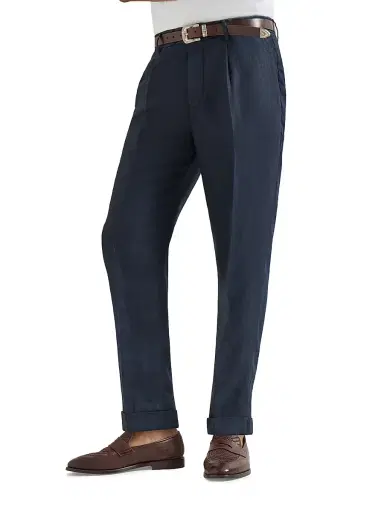 Brunello Cucinelli Men's Garment Dyed Trousers in Linen Gabardine with Pleats | Thumbnail 5 Brunello Cucinelli Men's Garment Dyed Trousers in Linen Gabardine with Pleats | Thumbnail 5