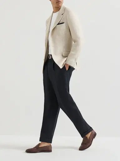 Brunello Cucinelli Men's Garment Dyed Trousers in Linen Gabardine with Pleats | Thumbnail 6 Brunello Cucinelli Men's Garment Dyed Trousers in Linen Gabardine with Pleats | Thumbnail 6