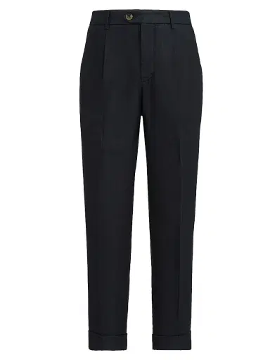 Brunello Cucinelli Men's Garment Dyed Trousers in Linen Gabardine with Pleats | Thumbnail 1 Brunello Cucinelli Men's Garment Dyed Trousers in Linen Gabardine with Pleats | Thumbnail 1