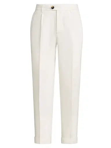 Brunello Cucinelli Men's Garment Dyed Trousers in Linen Gabardine with Pleats | Thumbnail 1 Brunello Cucinelli Men's Garment Dyed Trousers in Linen Gabardine with Pleats | Thumbnail 1