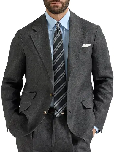 Brunello Cucinelli Men's Délavé Linen Deconstructed Cavallo Blazer - Anthracite | Thumbnail 5 Brunello Cucinelli Men's Délavé Linen Deconstructed Cavallo Blazer - Anthracite | Thumbnail 5