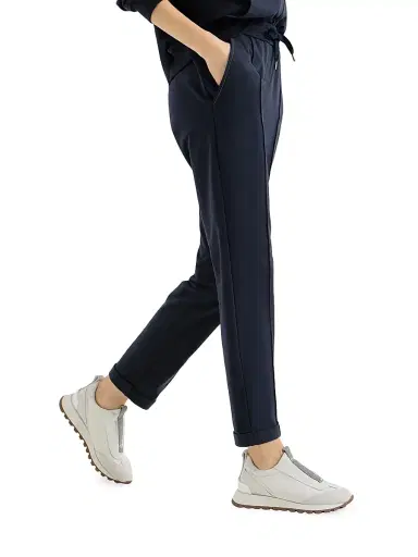 Brunello Cucinelli Women's Stretch Cotton Lightweight French Terry Track Trousers with Monili - Blue - Size XXXXL | Thumbnail 4 Brunello Cucinelli Women's Stretch Cotton Lightweight French Terry Track Trousers with Monili - Blue - Size XXXXL | Thumbnail 4