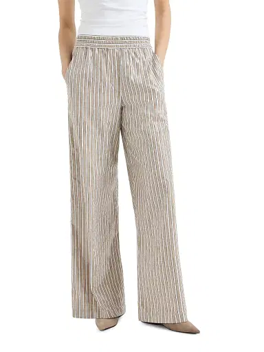 Brunello Cucinelli Women's Dazzling Stripes Pajama Style Trousers in Cotton Poplin - Beige | Thumbnail 2 Brunello Cucinelli Women's Dazzling Stripes Pajama Style Trousers in Cotton Poplin - Beige | Thumbnail 2