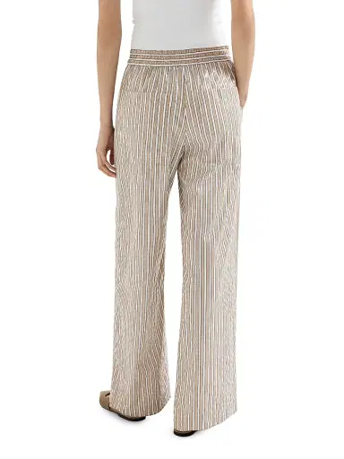 Brunello Cucinelli Women's Dazzling Stripes Pajama Style Trousers in Cotton Poplin - Beige | Thumbnail 4 Brunello Cucinelli Women's Dazzling Stripes Pajama Style Trousers in Cotton Poplin - Beige | Thumbnail 4