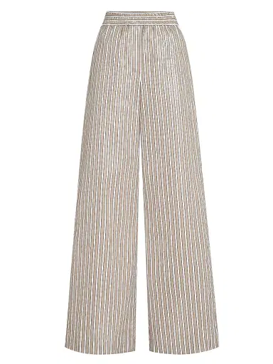 Brunello Cucinelli Women's Dazzling Stripes Pajama Style Trousers in Cotton Poplin - Beige | Thumbnail 1 Brunello Cucinelli Women's Dazzling Stripes Pajama Style Trousers in Cotton Poplin - Beige | Thumbnail 1