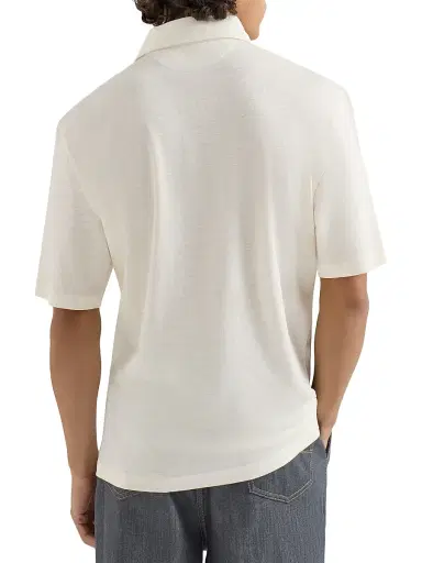 Brunello Cucinelli Men's Linen and Cotton Mélange Jersey Polo with Shirt Style Collar | Thumbnail 3 Brunello Cucinelli Men's Linen and Cotton Mélange Jersey Polo with Shirt Style Collar | Thumbnail 3