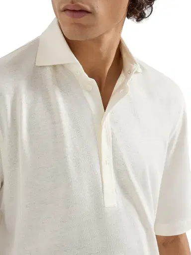 Brunello Cucinelli Men's Linen and Cotton Mélange Jersey Polo with Shirt Style Collar | Thumbnail 5 Brunello Cucinelli Men's Linen and Cotton Mélange Jersey Polo with Shirt Style Collar | Thumbnail 5