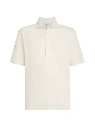 Brunello Cucinelli Men's Linen and Cotton Mélange Jersey Polo with Shirt Style Collar | Thumbnail 1 Brunello Cucinelli Men's Linen and Cotton Mélange Jersey Polo with Shirt Style Collar | Thumbnail 1