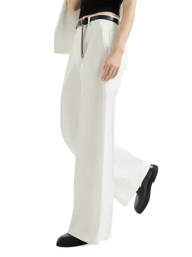 Brunello Cucinelli Women's Cotton and Paper Yarn Diagonal Loose Flared Trousers with Monili - White | Thumbnail 3 Brunello Cucinelli Women's Cotton and Paper Yarn Diagonal Loose Flared Trousers with Monili - White | Thumbnail 3