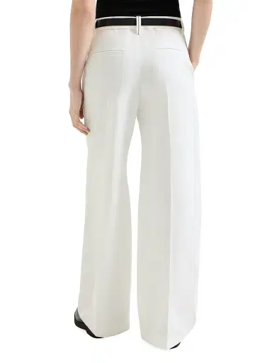 Brunello Cucinelli Women's Cotton and Paper Yarn Diagonal Loose Flared Trousers with Monili - White | Thumbnail 4 Brunello Cucinelli Women's Cotton and Paper Yarn Diagonal Loose Flared Trousers with Monili - White | Thumbnail 4