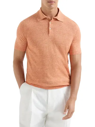 Brunello Cucinelli Men's Linen and Cotton Knit Polo Shirt | Thumbnail 2 Brunello Cucinelli Men's Linen and Cotton Knit Polo Shirt | Thumbnail 2